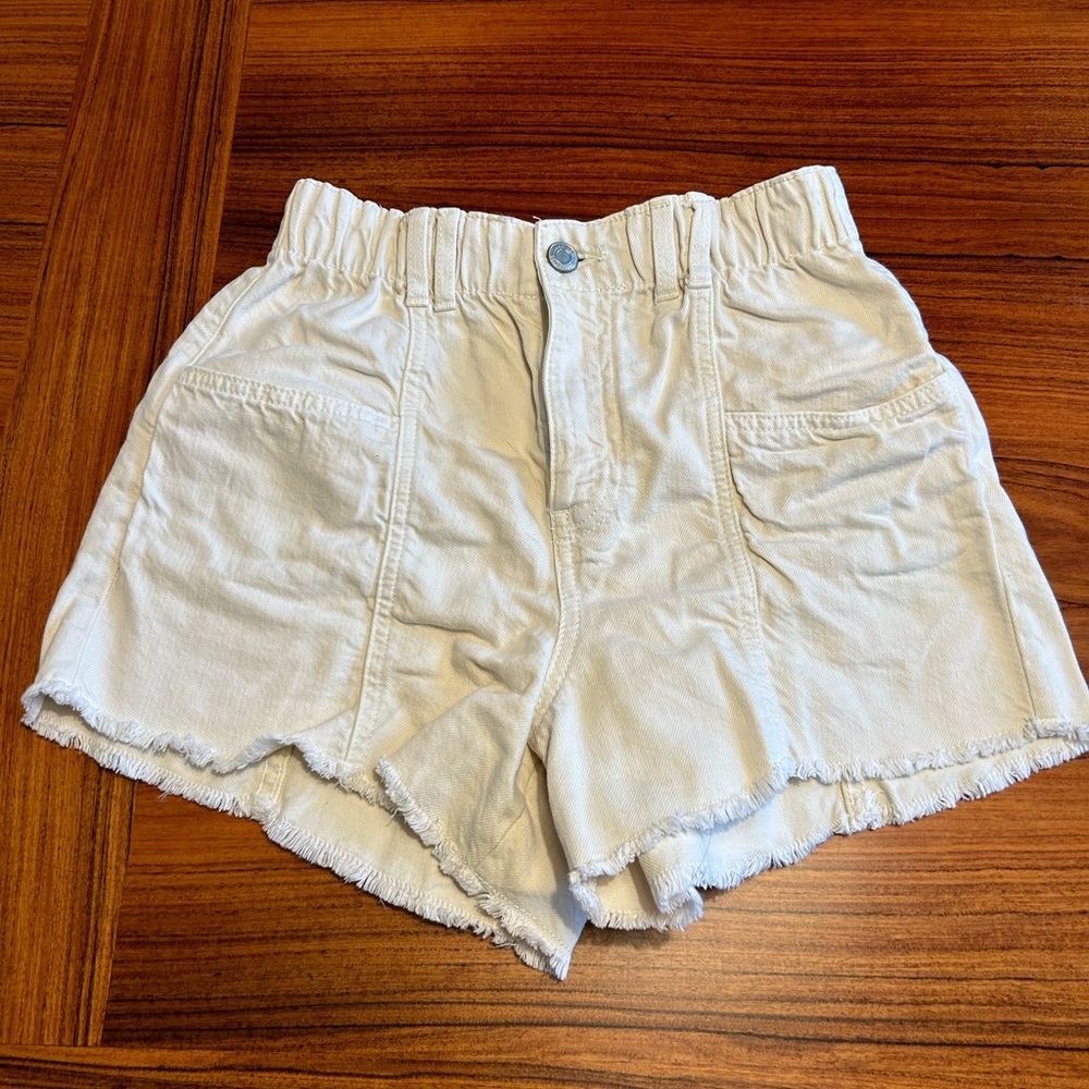 Zara Girl's Off-white Cotton Twill Cut-offs